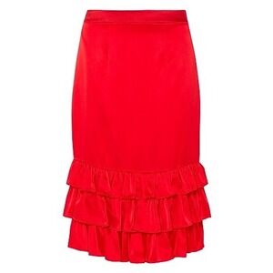 NWT $560 Maggie Marilyn Red Satin SILK Tiered Ruffle Skirt High Waisted Cocktail